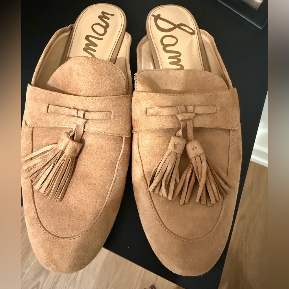 Sam Edelman Tan Suede Mules with Tassels